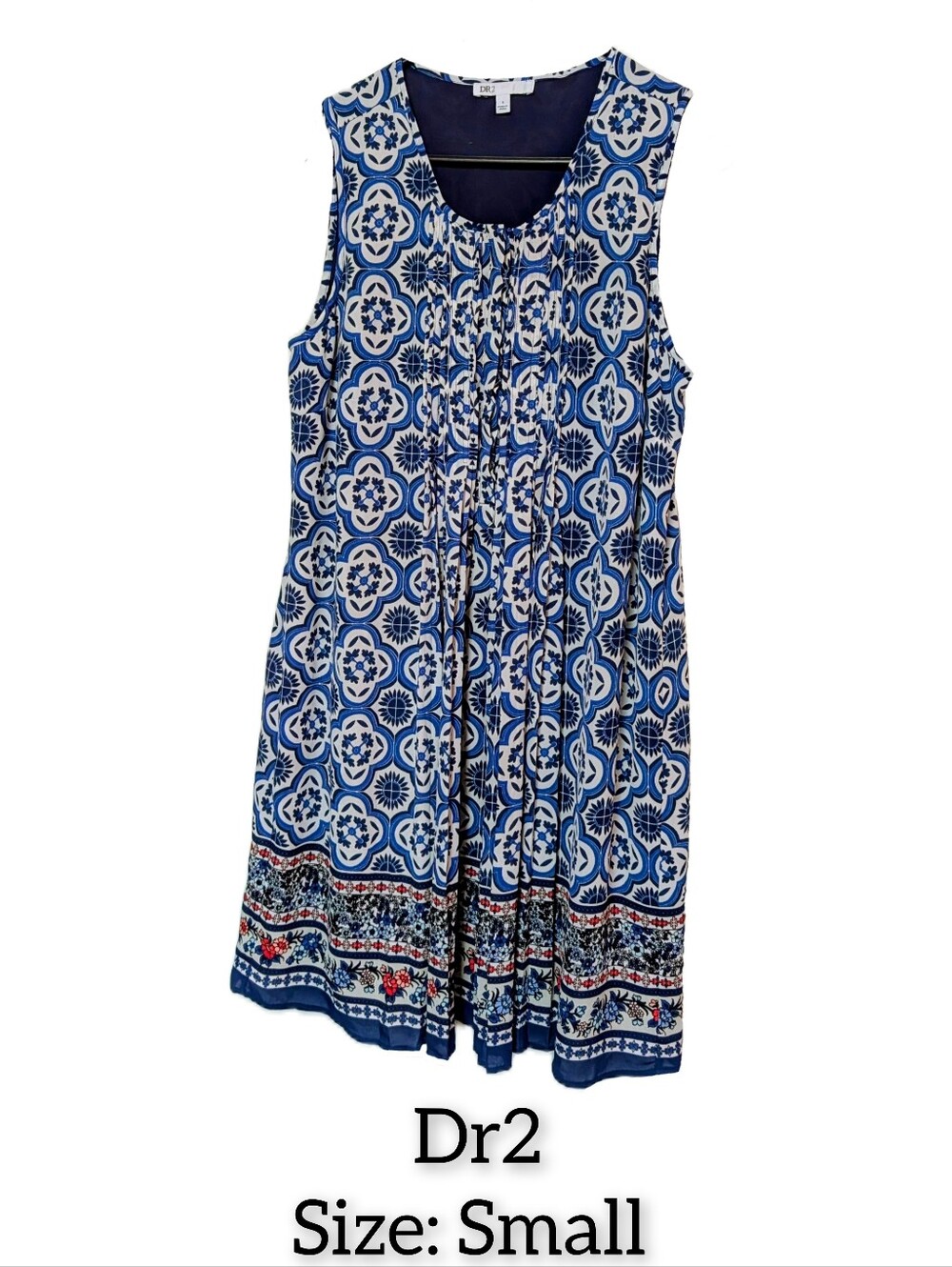 DR2 Sleeveless Blue Tile Print Midi Dress